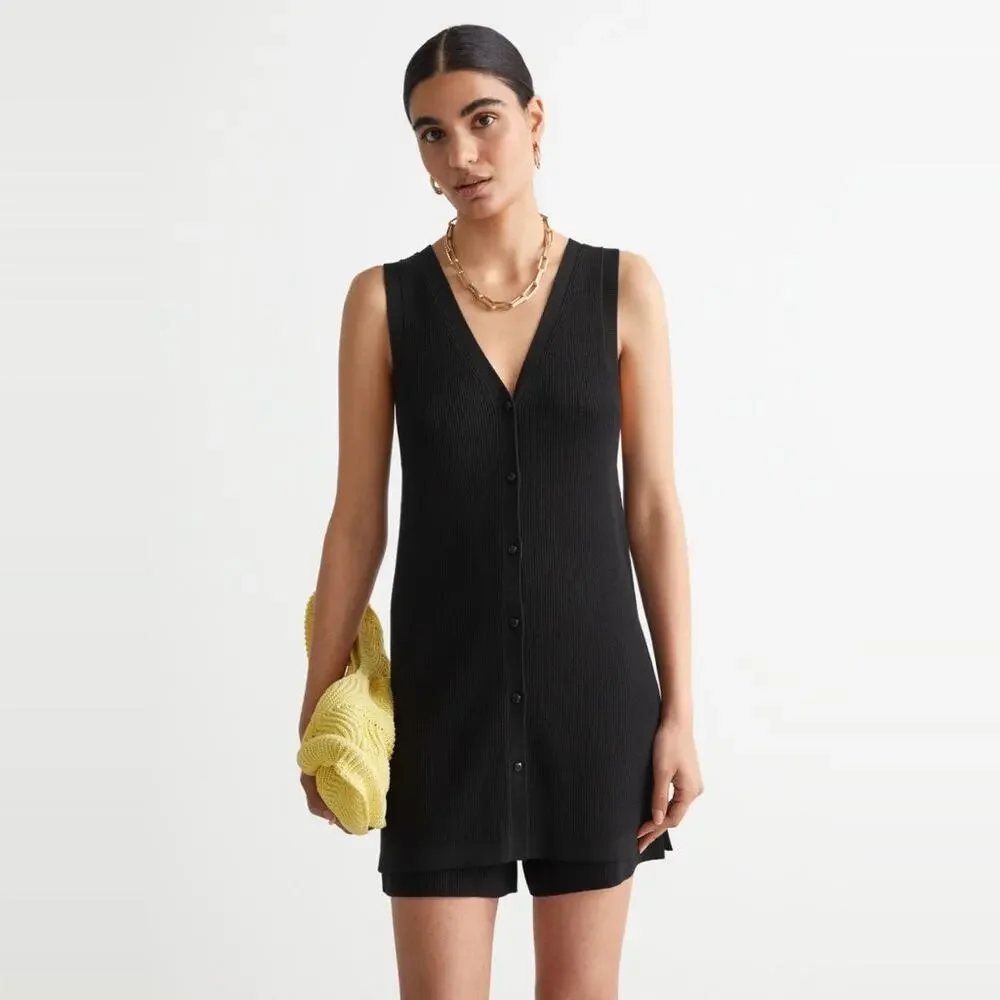 NEW & Other Stories Long Ribbed Knit Sweater Vest Top w/ Side Slits XS